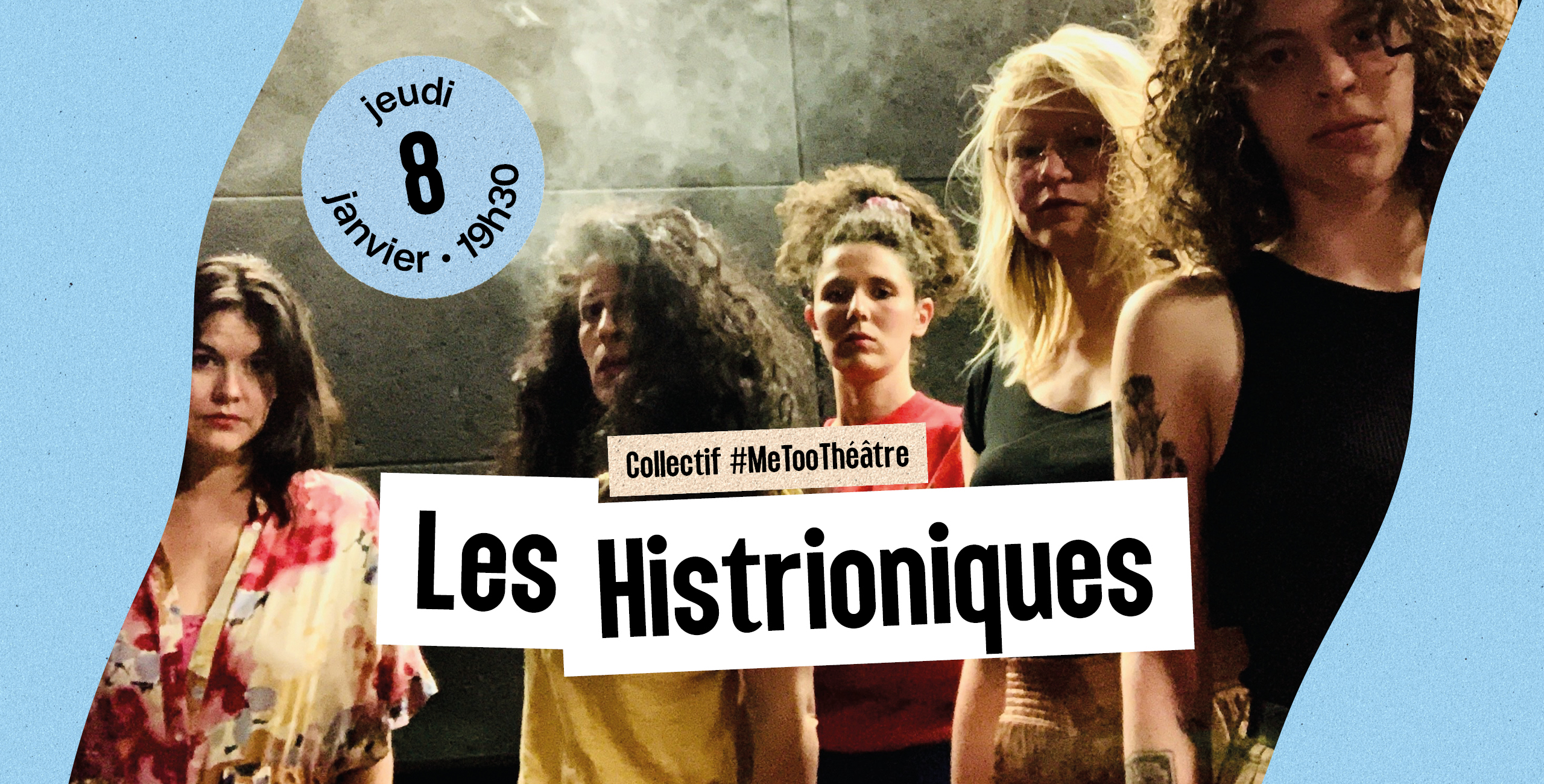 Festival À partir du réel – Slide d’accueil Visuel du festival À partir du réel : sur un fond bleu, des bras et mains entrelacés s’élèvent vers le ciel. Le texte annonce “Découvrez le programme ! Festival À partir du réel – théâtre, rencontres, expositions, littérature – du 8 janvier au 11 février”