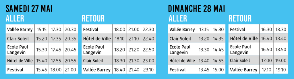 Horaires aux arrêts - Navette - Plateaux Éphémères - La Renaissance